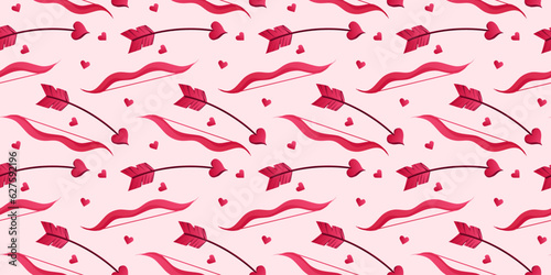 Valentine s Day seamless pattern. Cupid s trills and bow. Vector. Can be used to create charming and romantic designs for greeting cards, gift wrapping, stationery, or other love-themed materials.