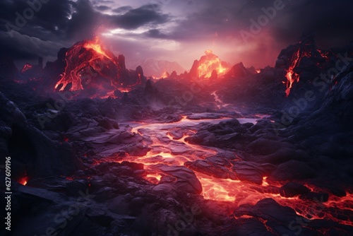 icelandic volcanoes and lava formation, in the style of fantastical dreamscapes, ai generated.