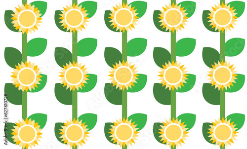 seamless background with yellow sunflowers pattern with plant on white repeat style design for fabric printing or green wallpapers 