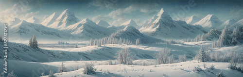 Winter landscape, with high cliffs. Rocks. Snow cliffs. Wide format, large image. 4К.