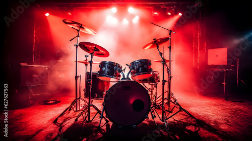 drummer in the stage with red background 