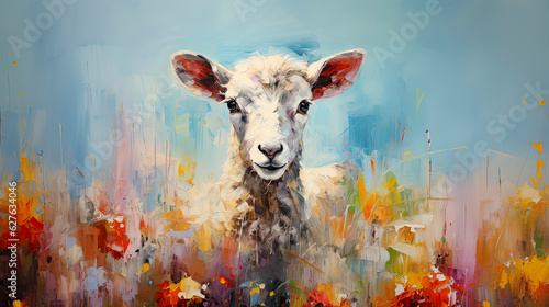 Portrait of a lamb in meadow. Lamb of God concept. Christian illustration.