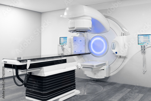 Cancer therapy, advanced medical linear accelerator in the therapeutic radiation oncology to treat patients with device. radiation oncology therapy device