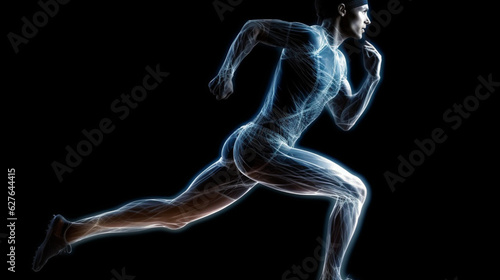 Our biological nerfin system in sports. A model of an athlete running or exercising, conveying a sense of fitness and health: Action and sport