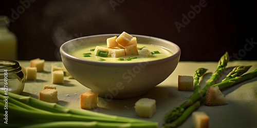 green asparagus soup with croutons