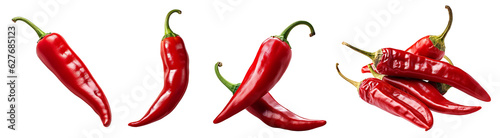 Chili peppers set. A bunch of chili peppers, red and hot peppers. Isolated on a transparent background. KI.