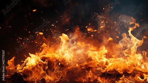 a huge fire burning with sparks. dark background