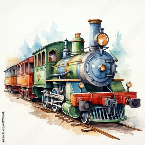 Watercolor Clipart Toy Train Carriages with Striped Design, on white background