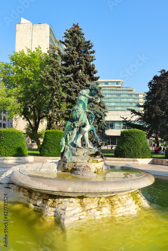 Fountain near Pesti Vigado concert hall in downtown in Budapest, Hungary