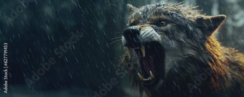 Wolf, Rage of the Alpha: Fear the Aggressive Mad Wolf in the Rain. 