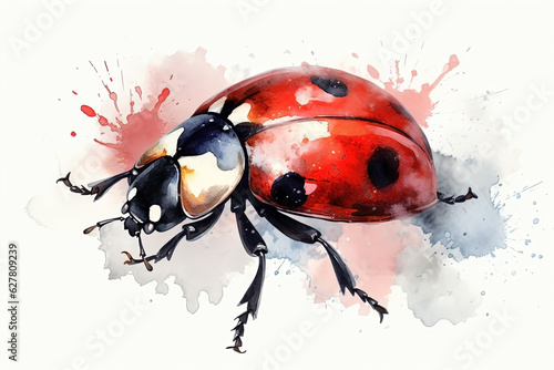 Watercolor ladybug illustration on white background