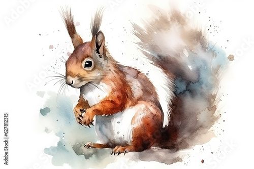 Watercolor squirrel illustration on white background