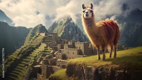 llama in macchu picchu