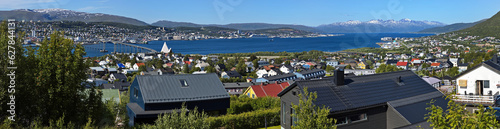 Panoramic view of Tromso from Sherpa Stairs in Troms og Finnmark county, Norway, Europe 