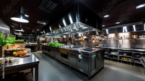 Empty restaurant kitchen with professional equipment