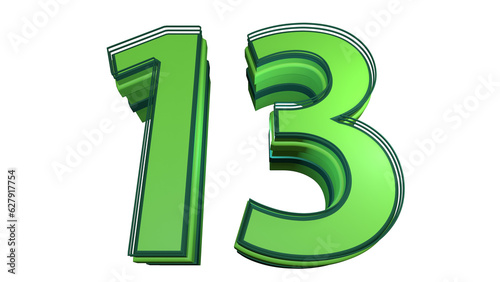 Creative green 3d number 13