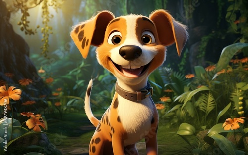 A goofy dog fairy tale character in a jungle setting, Generative Ai