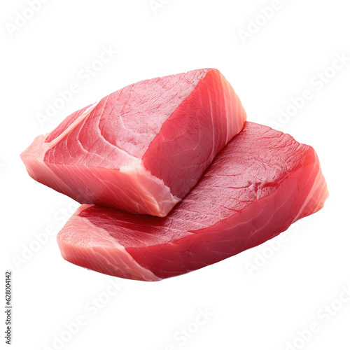 Two slice of raw tuna meat isolated on white background