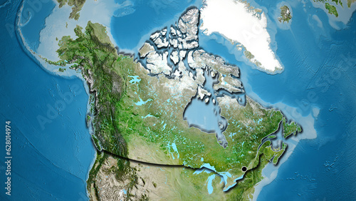 Shape of Canada. Bevelled. Satellite.