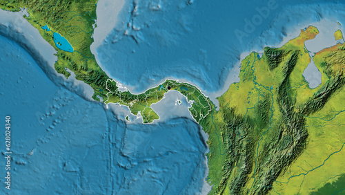 Shape of Panama with regional borders. Topographic.