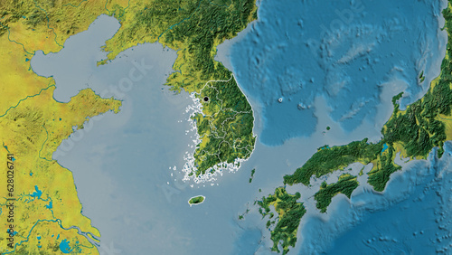 Shape of South Korea with regional borders. Topographic.