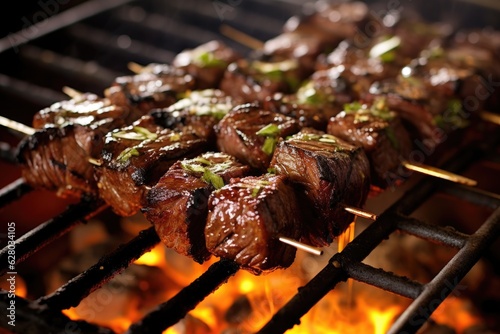 charred beef skewers with grill marks on bbq