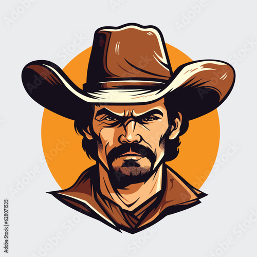 Vintage retro mnimial modern cowboy western character person. Can be used for logo, emblem or graphic design. Graphic Art. Vector. Illustration. Vector. template