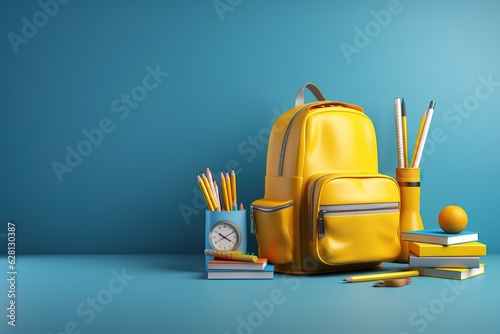 School supplies on a blue background, generated by AI