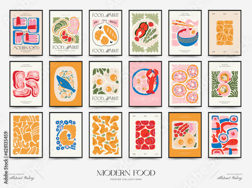 Abstract food posters template. Modern trendy Matisse minimal style. Kitchen and restaurant decor. Hand drawn design for wallpaper, wall decor, print, postcard, cover, template, banner.