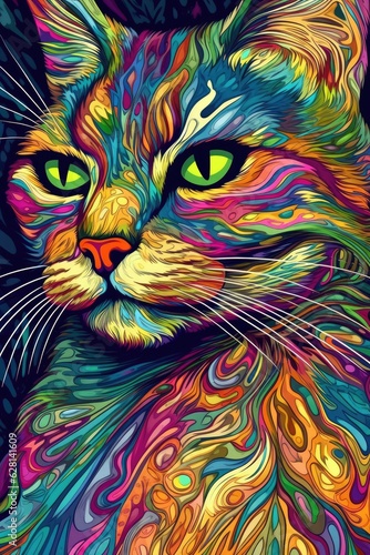 Aegean cat psychedelic look. Generative AI