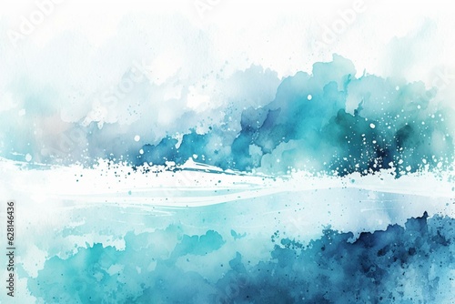 Watercolor background in shades of blue and aqua, evoking a wintery feel with ample copy space. Generative AI