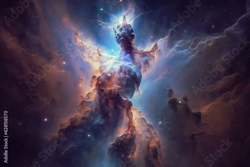 Nebula resembling angelic figure. Generative AI