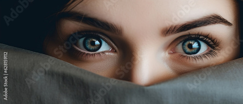 Beautiful close up of middle east woman with blue eyes