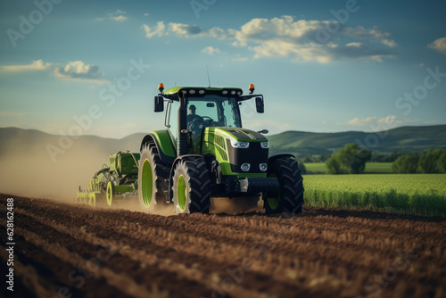 Efficient Crop Harvest: Tractor Combine Harvester in Cereal Agriculture Field.