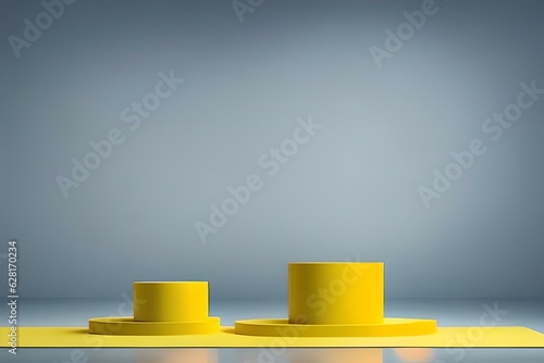 Empty room interior design or yellow pedestal display on vivid background with blank stand. Blank stand for showing product