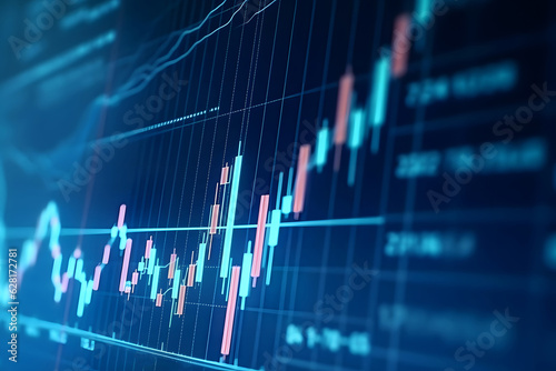 Closeup ?? financial chart display with generic volatile asset candlesticks graph, neural network generated photorealistic image