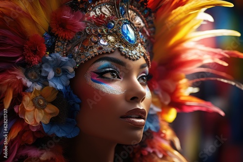 Colourful feather headdress, a signature of Notting Hill Carnival