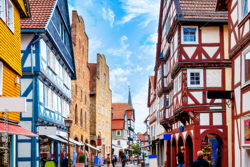 Shopping street in the old town of Fritzlar, Germany