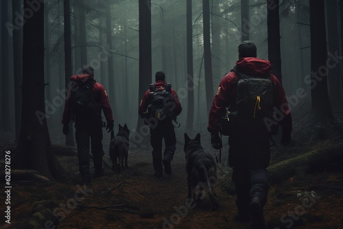 Rescue team searching in the forest