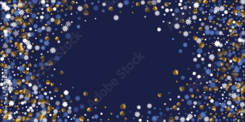 Subtle Christmas star holiday pattern illustration. Gold blue white shiny decoration. Banner