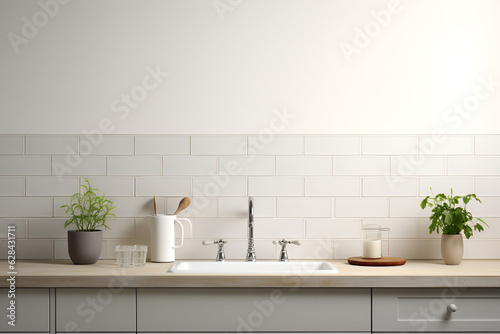 Kitchen Counter with Sink and Plants