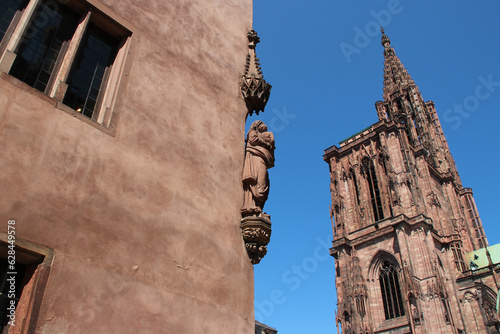renaissance hall (musée de l'oeuvre notre-dame) and notre-dame cathedral in strasbourg in alsace (france)