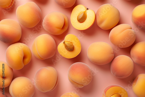 Top view of apricot fruits on pink background