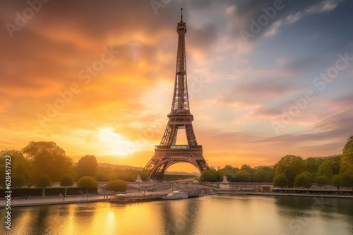 Eiffel Tower's Majestic Silhouette at Sunrise