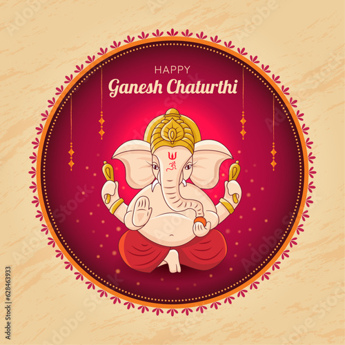 Happy Ganesh Chaturthi Vector illustration. Artistic Indian Lord Ganesha Worship Festival graphic. Ornate mandala art design Poster. Social media post, greeting card, website, banner, invite promotion