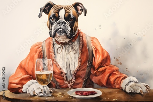 Boxer dog with a glass of beer illustration