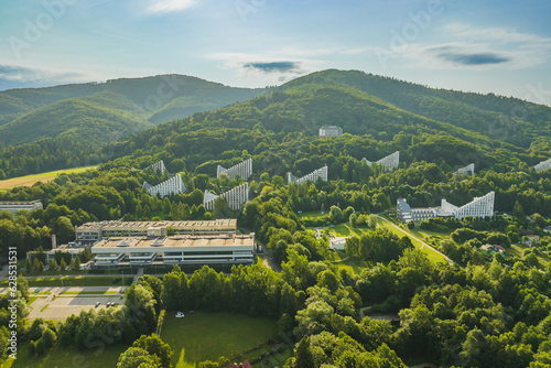 Scenery of the town and health resort in Ustron on the hills of the Silesian Beskids. Poland