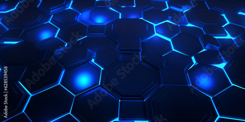 Abstract background with hexagons Wall mural Blue Glowing Hexagons In The Dark Background