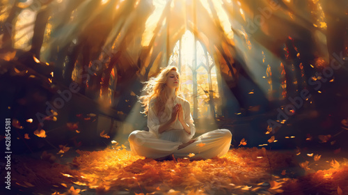 illustration a yogi meditates in the radiant silence of a temple