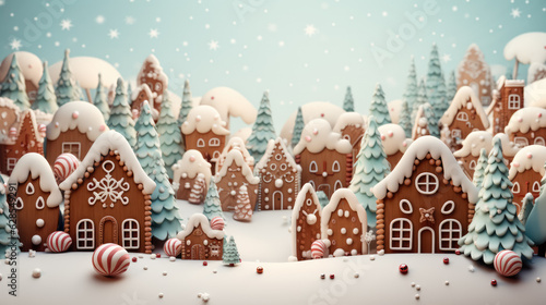 Cute gingerbread cookie town background 